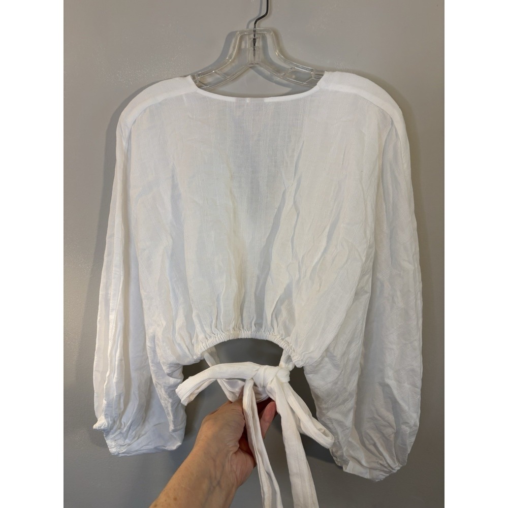 DOLAN White Textured Cotton Puff Sleeve V Neck Crop Top S Festival Anthropologie - Picture 5 of 5